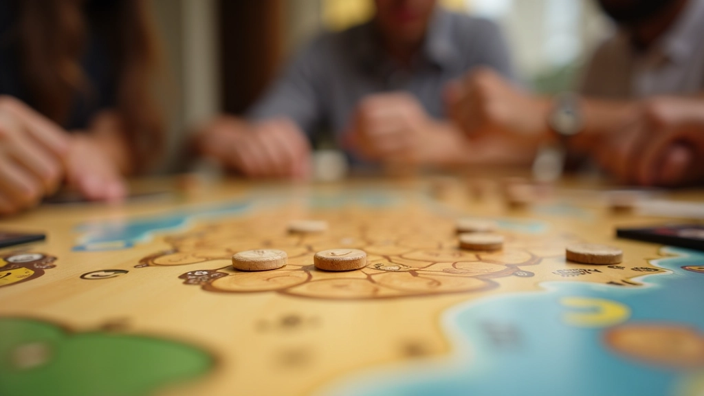 Catan board game with colorful resource cards and wooden settlements arranged on hexagonal tiles